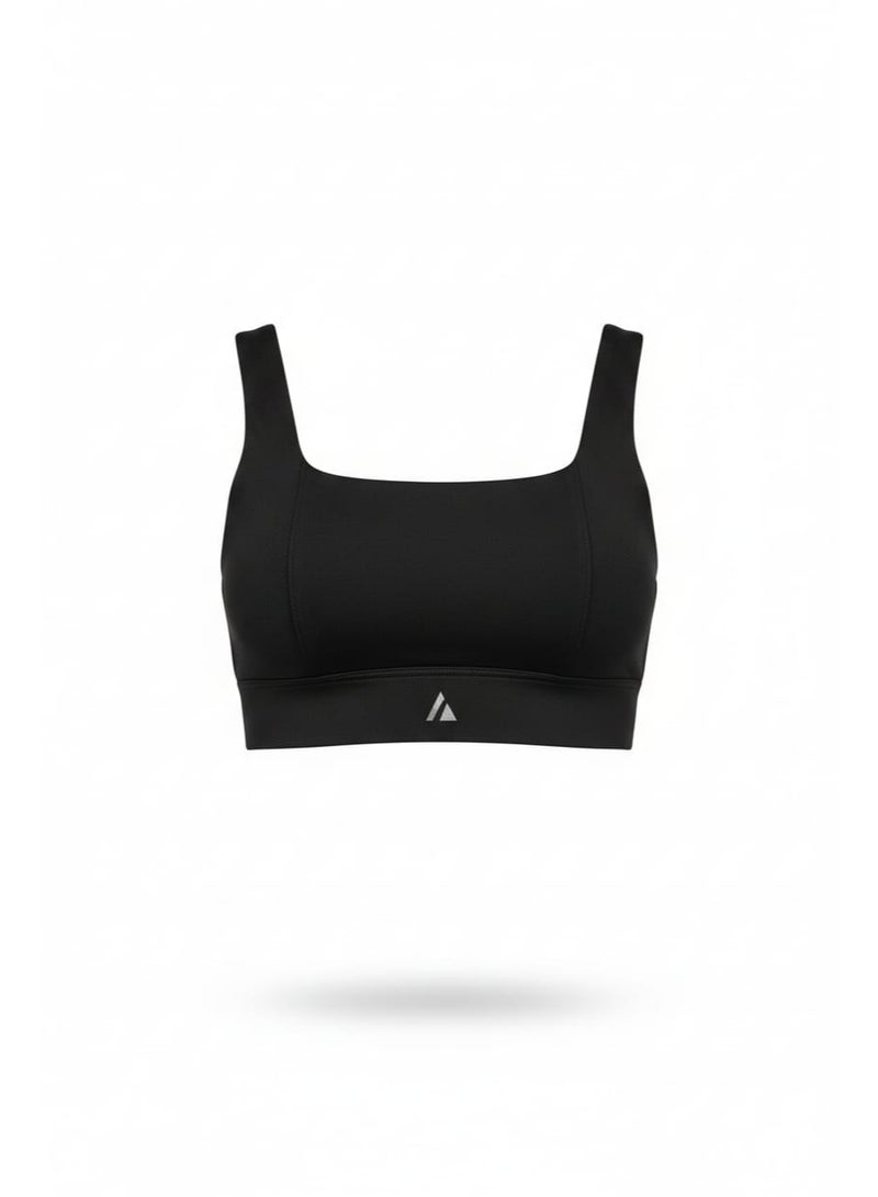 Women's Seamless Sports Bra, Square Neck Athletic Crop Top, Medium Support Ribbed Bralette for Yoga, Gym and Fitness